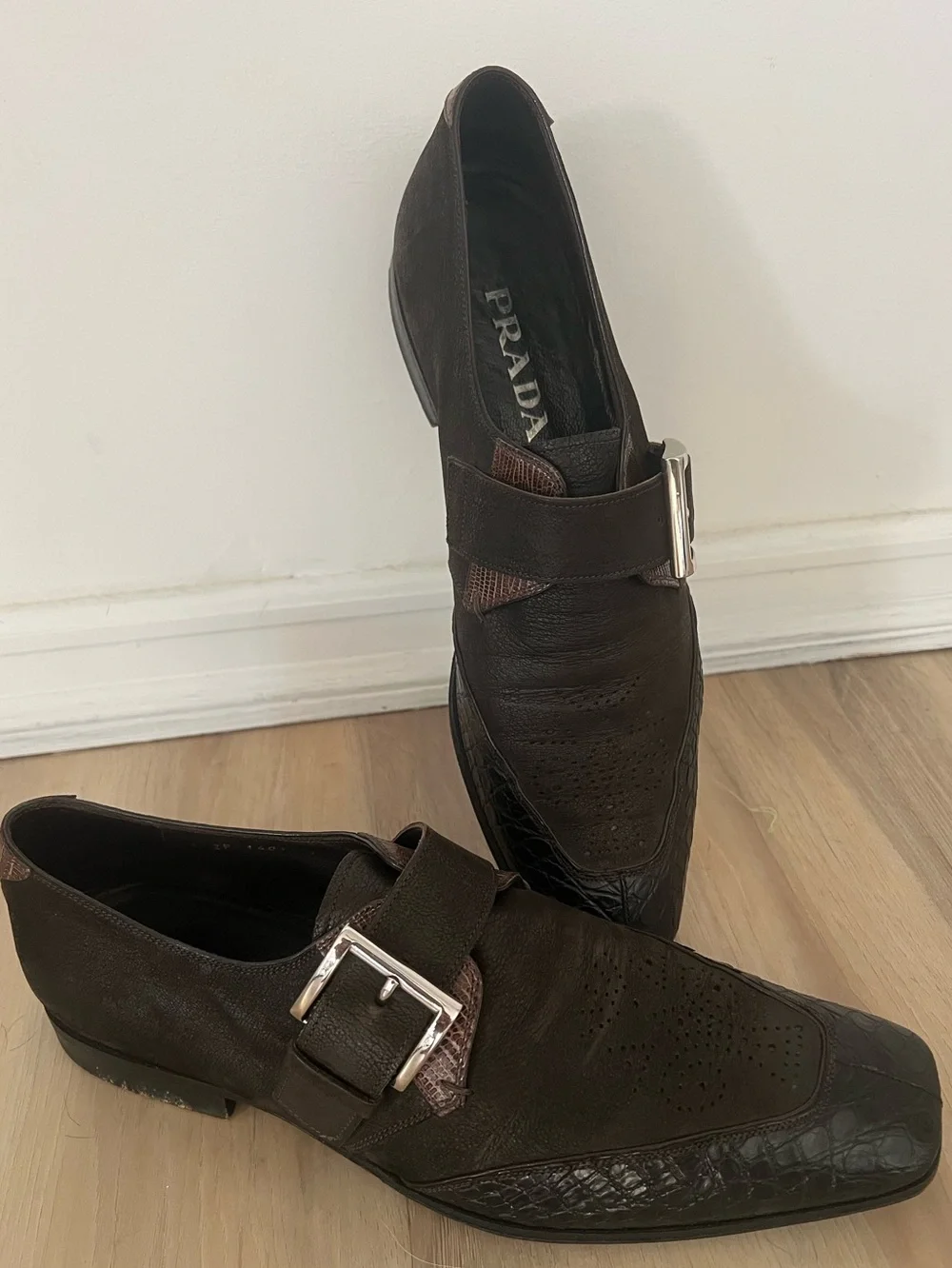 Prada Brown Croc Leather Buckle Loafers Italy Size 8 Men’s